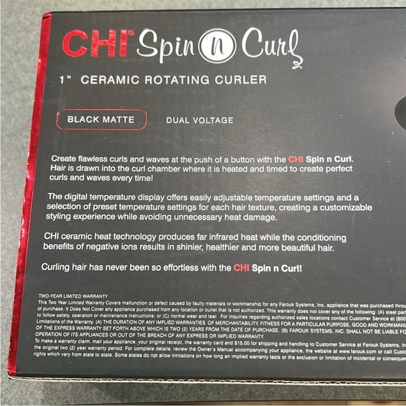 CHI SPIN N CURL ROTATING 1”CURLER MATT BLACK.EASY TO USE - Picture 4 of 5